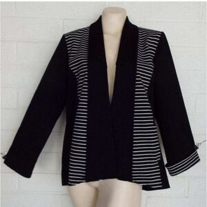 Chico's Black and White Striped Accent Front Jamie Open Jacket,  Chico's Size 1